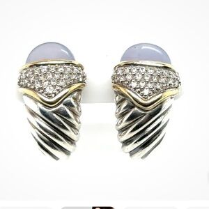 David Yurman Sterling Silver, gold and  Chalcedony & Diamond Shrimp Earrings